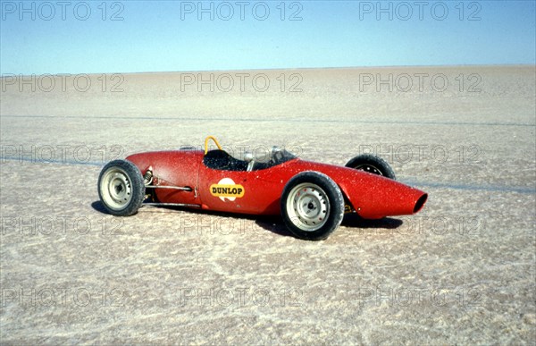 Elfin Ford used to test tyre grip during Bluebird record attempt, Lake Eyre, 1964. Creator: Unknown.