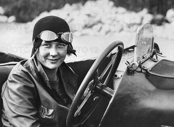 British racing driver Jill Scott in her Sunbeam, Brooklands, Surrey, 1920s. Creator: Unknown.
