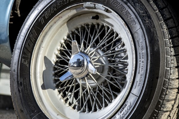 Spoked wheel of a 1961 Aston Martin DB4 GT SWB lightweight. Creator: Unknown.