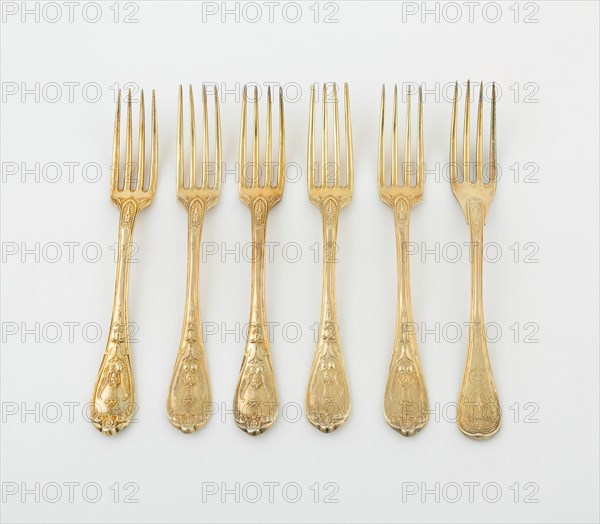 Set of Dessert Forks (10), Paris, 1789/1820. Creators: Martin-Guillaume Biennais, Pierre-Benoît Lorillon, François-Dominique Naudin.