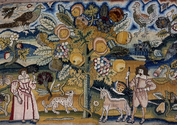 Picture Depicting Adam and Eve (Needlework), England, 17th century. Creator: Unknown.