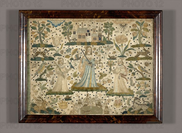 Picture Depicting Peace, Justice, and Plenty (Needlework), England, 17th century. Creator: Unknown.