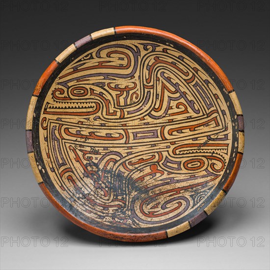 Pedestal Bowl Depicting Bicephalic Footed Serpent with Headcrest, A.D. 700/1100. Creator: Unknown.