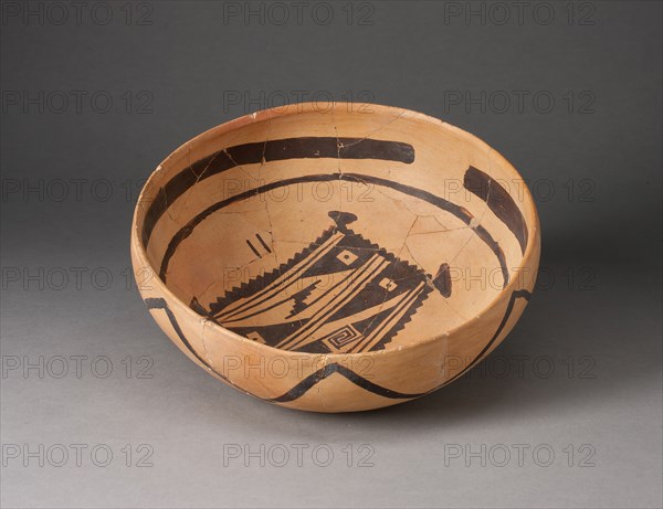 Bowl with Abstract, Geometric Rendering of Blanket on Interior, 1400/1600. Creator: Unknown.