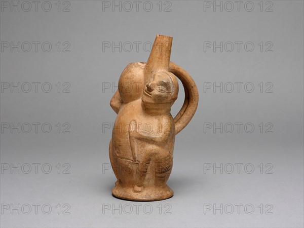 Handle Spout Vessel in the Form of a Seated Man Carrying a Jar, A.D. 700/1000. Creator: Unknown.