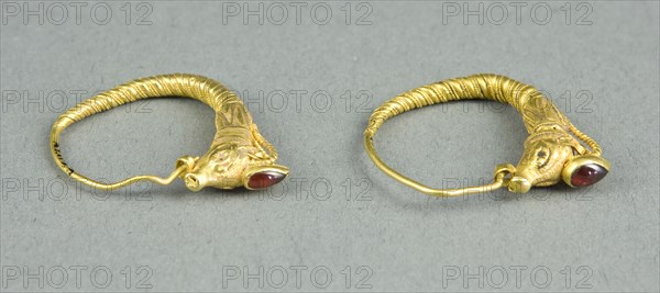 Pair of Earrings with Ibex Head Finials, 3rd century BCE. Creator: Unknown.