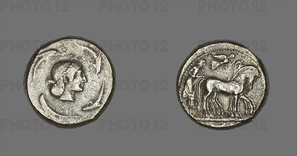 Tetradrachm (Coin) Depicting Quadriga with Bearded Charioteer, 485-478 BCE. Creator: Unknown.