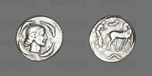 Tetradrachm (Coin) Depicting Arethusa, 474-450 BCE. Creator: Unknown.