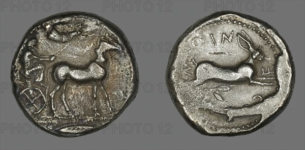 Tetradrachm (Coin) Portraying Biga with Mules, 484-476 BCE. Creator: Unknown.