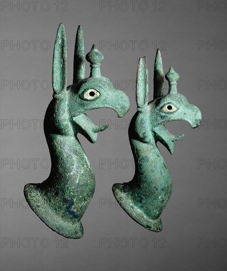 Pair of Protomes Depicting the Forepart of a Griffin, 625-575 BCE. Creator: Unknown.