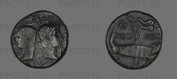 As (Coin) Portraying Augustus and Agrippa, 20 BCE-14 CE. Creator: Unknown.