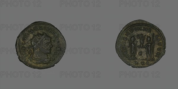 Antoninianus (Coin) Portraying Emperor Marcus Aurelius Valerius Maximianus..., about 293. Creator: Unknown.
