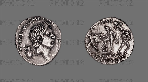 Denarius (Coin) Portraying Pompey the Great, 42-40 BCE, issued by Roman Republic, Sextus Pompeius... Creator: Unknown.