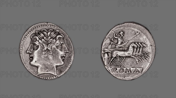 Didrachm (Coin) Depicting the Dioscuri (Castor and Pollux), 225-214 BCE, issued by the Roman Republi Creator: Unknown.