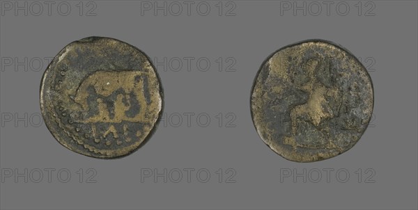Coin Depicting a She-Wolf Nursing Romulus and Remus, 117-192. Creator: Unknown.
