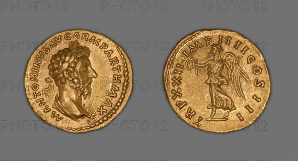 Aureus (Coin) Portraying Emperor Marcus Aurelius, 167 (December)-168 (December), issued by Marcus... Creator: Unknown.