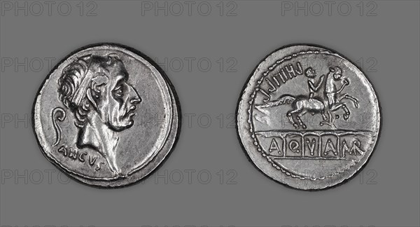 Denarius (Coin) Portraying King Ancus Marcius, 56 BCE, issued by L. Marcius Philippus. Creator: Unknown.
