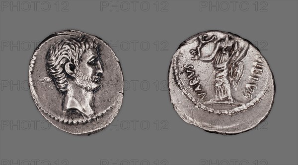 Denarius (Coin) Portraying Mark Antony, 42 BCE, issued by C. Vibius Varus. Creator: Unknown.