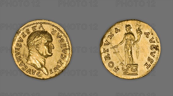 Aureus (Coin) Portraying Emperor Vespasian, 75-79, issued by Vespasian. Creator: Unknown.