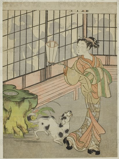 Courtesan Looking Back at Shadows on the Shoji, c. 1770. Creator: Isoda Koryusai.