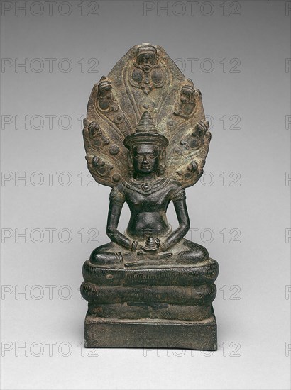 Buddha Enthroned on a Serpent (Naga), Angkor period, early 13th century. Creator: Unknown.