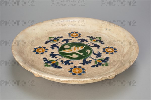 Tripod Dish with Flying Goose, Stylized Flowers and Vines, Tang dynasty (618-907). Creator: Unknown.