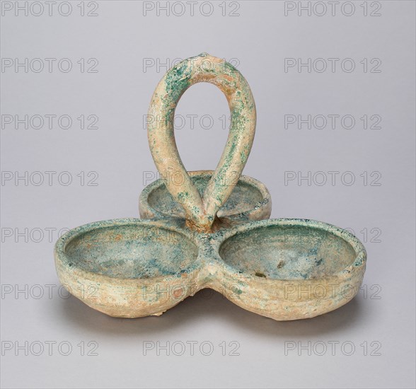 Three-Cupped Dish with Loop Handle, Eastern Han dynasty (A.D. 25-220), 1st century. Creator: Unknown.