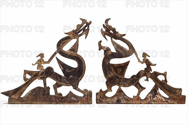 Immortals Riding Dragons: Sections of a Tomb Pediment, Han dynasty, 1st century B.C./A.D. Creator: Unknown.