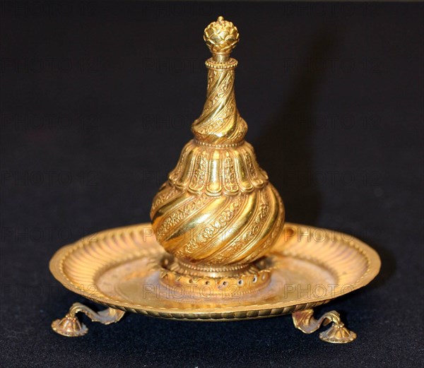 Perfume Bottle (Attardan) and Tray, 18th/19th century. Creator: Unknown.