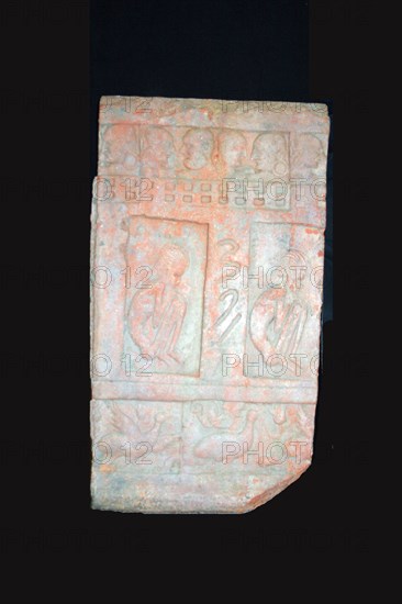 Stamped Tile with Crouching Ascetics, 4th/6th century. Creator: Unknown.