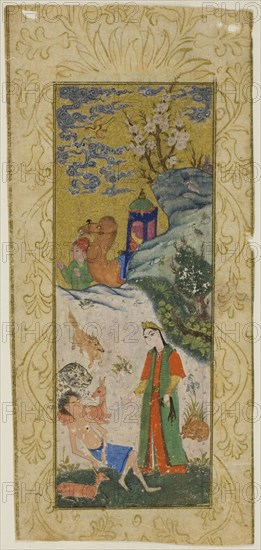 Layla Visiting Majnun in the Desert, page from a copy of the Khamsa..., Safavid dynasty, 16th cent. Creator: Unknown.