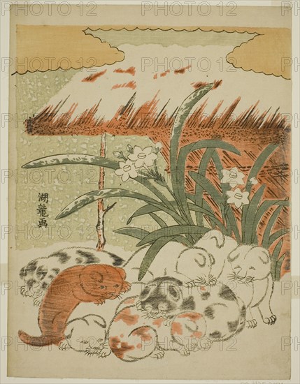 Puppies in the Snow, c. 1773. Creator: Isoda Koryusai.