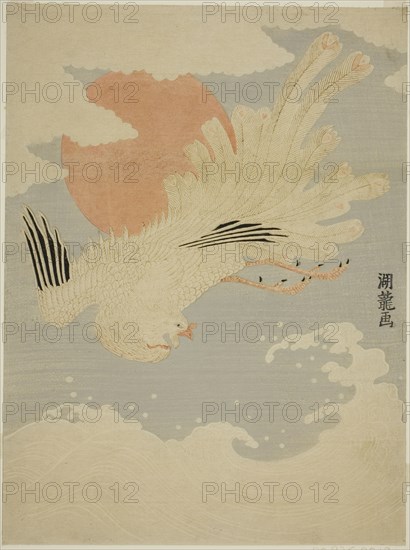 Phoenix Flying Over Waves in front of Morning Sun, c. 1772. Creator: Isoda Koryusai.