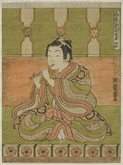 The Flute (Hichiriki), from the series "Fashionable Musical Amusements of Children..., c. 1770/72. Creator: Isoda Koryusai.