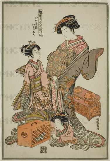 Oshu of the Yamaguchiya, from the series "Models for Fashion: New Designs as..., c. 1777/78. Creator: Isoda Koryusai.