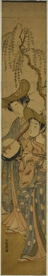 Two Itinerant Musicians under a Willow Tree, c. 1771. Creator: Isoda Koryusai.