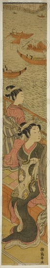 Courtesan and Her Attendant on a Balcony Overlooking River, c. 1771. Creator: Isoda Koryusai.