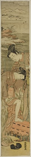 Young Woman Drops her Geta as She Boards a Boat, c. 1773. Creator: Isoda Koryusai.