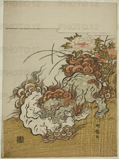 Two Fighting Lions, c. 1772. Creator: Isoda Koryusai.