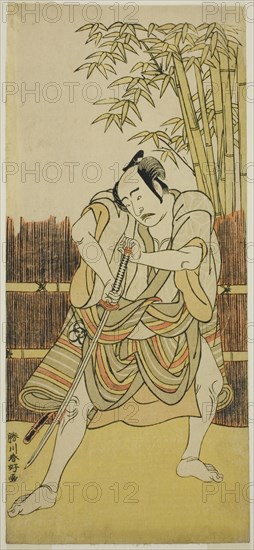 The Actor Bando Mitsugoro I as Ogata no Saburo Disguised as Yoroya Takiemon in the..., c. 1780. Creator: Katsukawa Shunko.