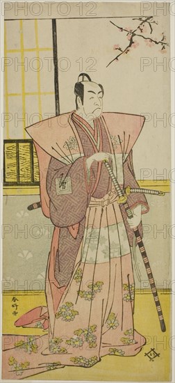 The Actor Ichikawa Omezo I as Koyurugi Motomenosuke (?) in the Play Haru no Nishiki..., c. 1790. Creator: Katsukawa Shunko.