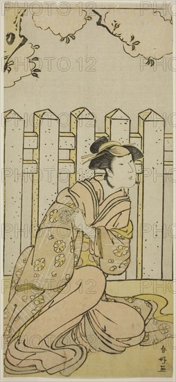 The Actor Osagawa Tsuneyo II as Onoe in the Play Haru no Nishiki Date-zome Soga..., c. 1790. Creator: Katsukawa Shunko.