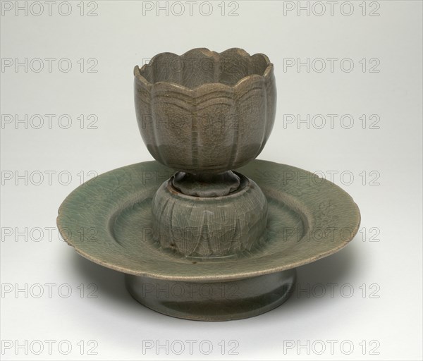 Lobed Cup and Stand with Floral Sprays and Stylized Leaves, Korea, Goryeo dynasty (918-1392). Creator: Unknown.