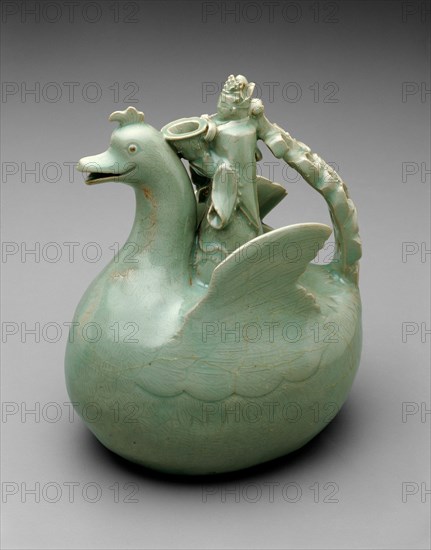 Bird Shaped Ewer with Crowned Rider Holding a Bowl, Korea, Goryeo dynasty (918-1392), 12th century. Creator: Unknown.