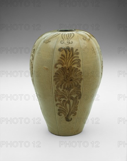 Lobed Vase with Stylized Floral Scrolls, Korea, Goryeo dynasty (918-1392), 12th century. Creator: Unknown.