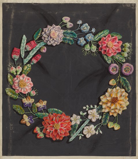 Crewel Work Wreath, c. 1936. Creator: Robert Stewart.