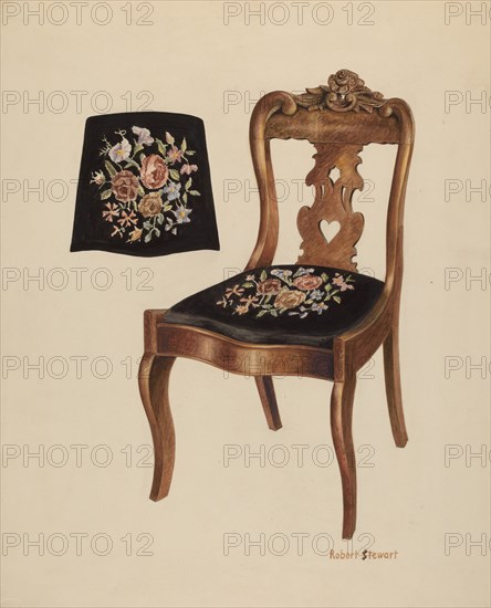 Walnut Carved Back Chair, c. 1940. Creator: Robert Stewart.