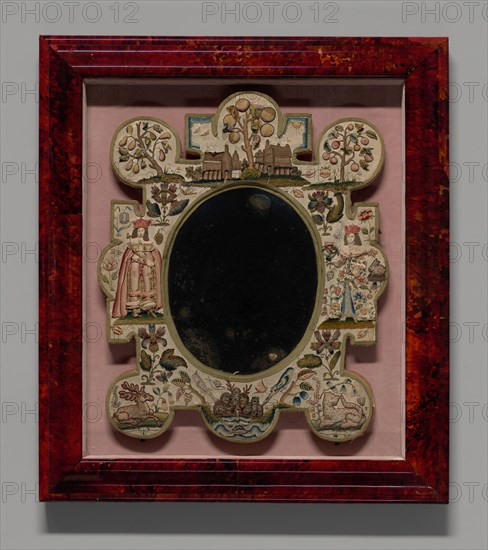 Mirror Depicting King Charles II and Queen Catherine of Braganza, England, 17th century.