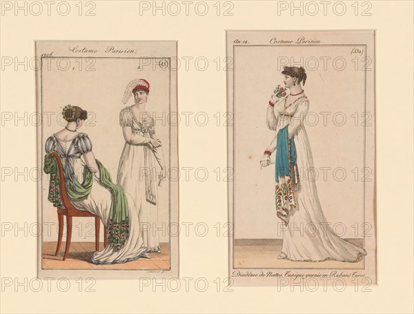 “Costume Parisien” Fashion Plates, from the Journal of Ladies and Fashion, France, 1804 and 1806.