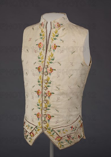Waistcoat, France, Embroidered 1780s; altered 1795-1805.
